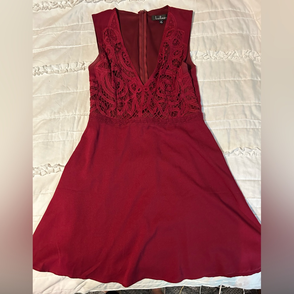 Lulus Burgundy Lace Zip Back Dress